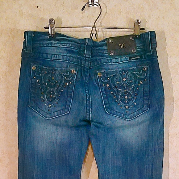 Miss Me Boot Jeans Rhinestone Rivets On Pockets Stretch Black Label Sz28/34 NWOT - Picture 1 of 11